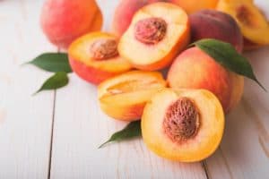 Niagara Peaches cut in half